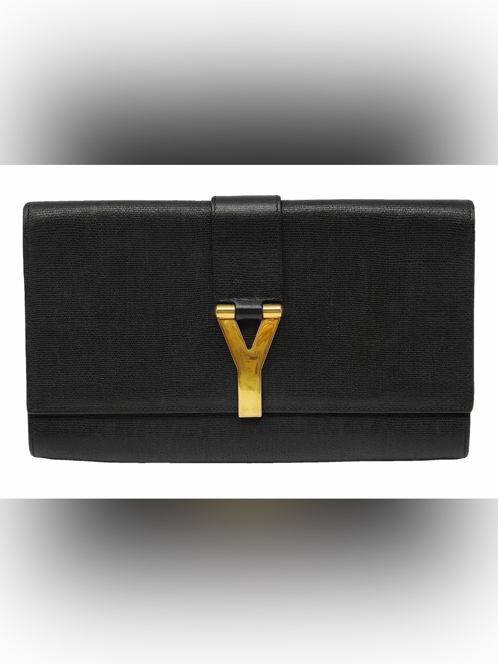Yves Saint Laurent Black Leather fold ov and clutch with Gold Stamp YSL